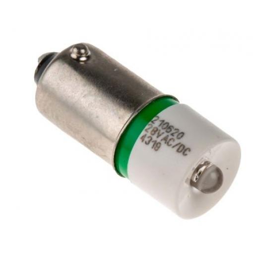 RS PRO Kontrolka barva světla Zelená, objímka žárovky: BA9 Jednočipové, průměr: 10 mm, 28 V ac/dc
