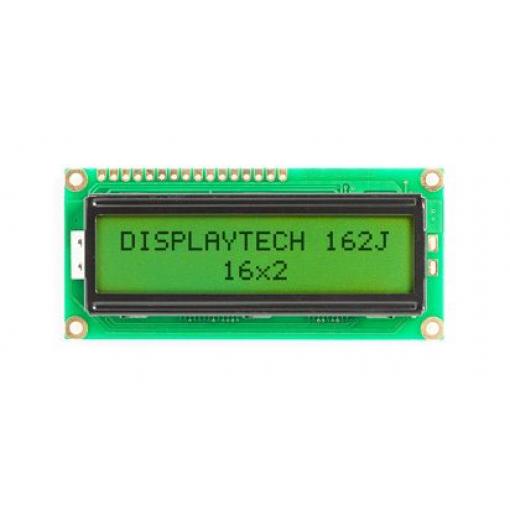 Monochromatický LCD displej, řada: 162J Alfanumerické podsvícení LED Žlutá, Zelená Displaytech Zelená, Žlutá 2 x 16