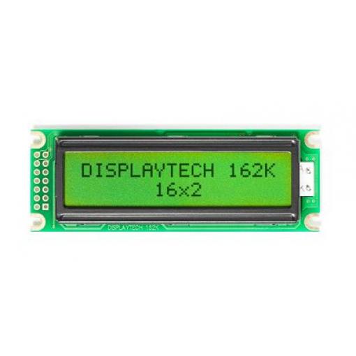 Monochromatický LCD displej, řada: 162K Alfanumerické podsvícení LED Žlutá, Zelená Displaytech Zelená 2 x 16
