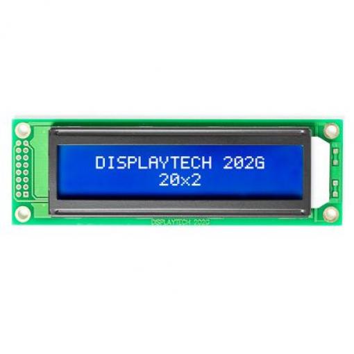 Monochromatický LCD displej, řada: 202 g Alfanumerické podsvícení LED Bílá Displaytech Modrá 20 znaků X 2 řádky