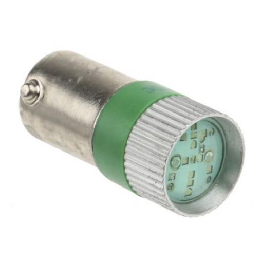 RS PRO Kontrolka barva světla Zelená, objímka žárovky: BA9 vícečipový, průměr: 10 mm, 24 V dc
