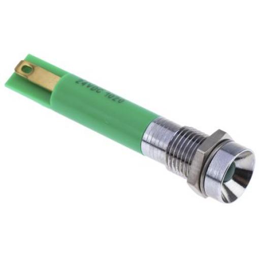 Indikátor pro montáž do panelu Zapuštěný barva Zelená Pájecí plíšek, 24 V dc RS PRO, IP40