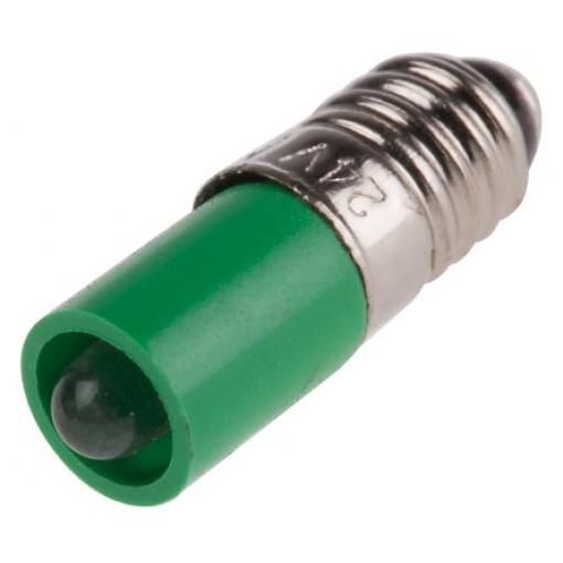 RS PRO Kontrolka barva světla Zelená, objímka žárovky: E5 vícečipový, průměr: 6 mm, 24 V dc
