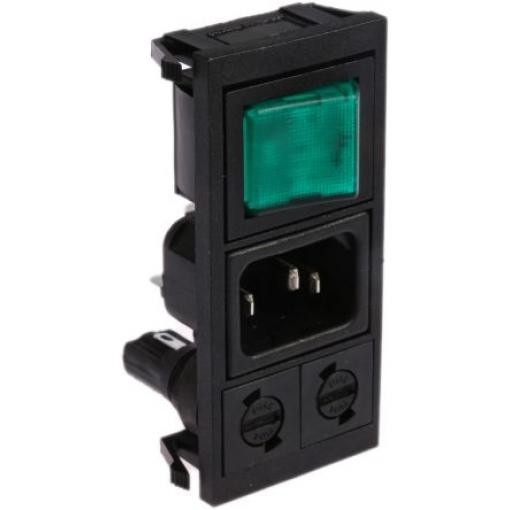 Bulgin Konektor IEC C14, orientace těla: Rovný, Zacvakávací montáž velikost pojistky 5 x 20 mm Vnitřní, 250 V 10A