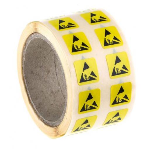 Štítek ESD, Žlutá Vyhovuje normě EN 61340-5-1, Papír Anti-Static ESD RS PRO, výška: 12 mm, šířka: 12 mm