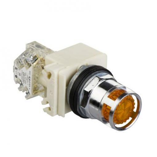 Schneider Electric Tlačítkový spínač, řada: 9001K IP66 1 NO/1 NC Montáž do panelu Osvětlené 30 mm Žlutá 120 V ac/dc