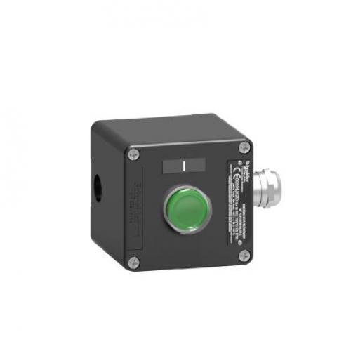 Schneider Electric Ovládací tlačítková stanice Vratná pružina, řada: Harmony IP65 1 NO Zelená Kov INERIS 04ATEX0023X,