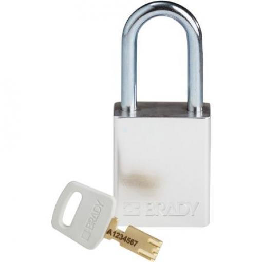 Brady Visací zámek Klíč Odolnost vůči povětrnostním vlivům, Anodizovaný hliníkový plech Obojí 6.35 mm třmen, Stříbrná