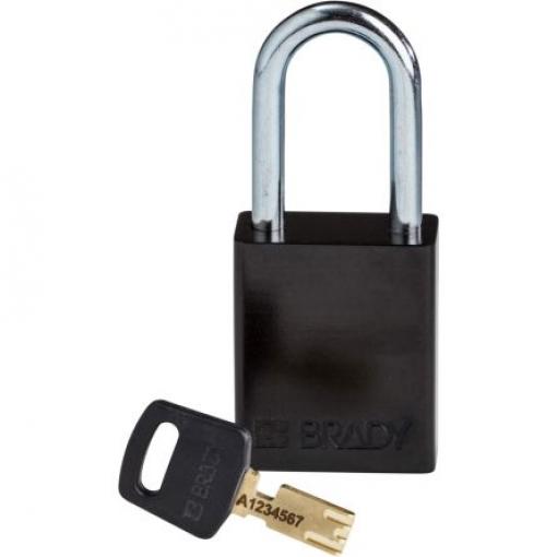 Brady Visací zámek Klíč Odolnost vůči pov��trnostním vlivům, Anodizovaný hliníkový plech Obojí 6.35 mm třmen, Černá 19 mm