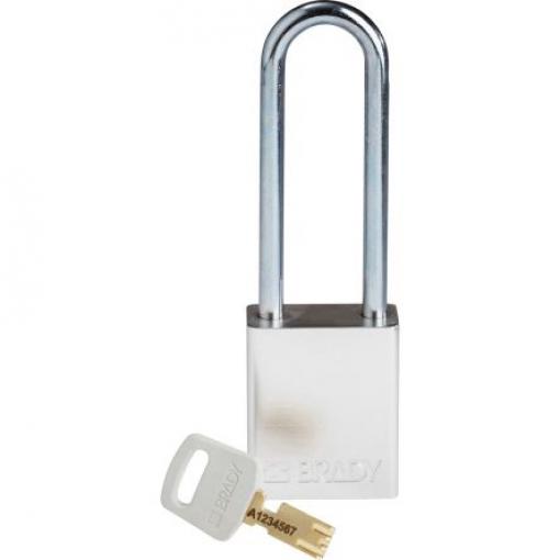 Brady Visací zámek Klíč Odolnost vůči povětrnostním vlivům, Anodizovaný hliníkový plech Obojí 6.35 mm třmen, Stříbrná