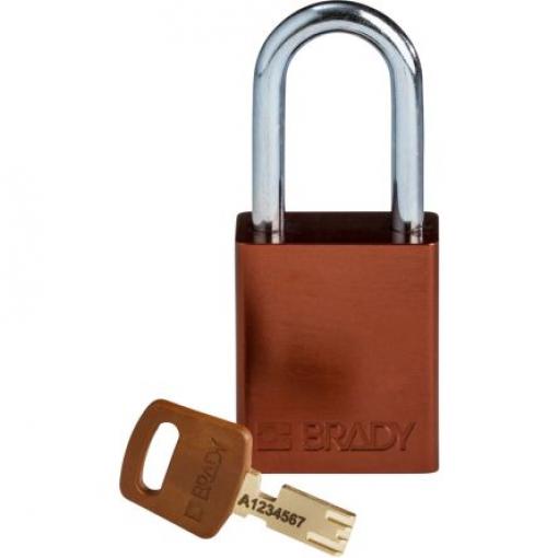 Brady Visací zámek Klíč Odolnost vůči povětrnostním vlivům, Anodizovaný hliníkový plech Obojí 6.35 mm třmen, Hnědá 0.75