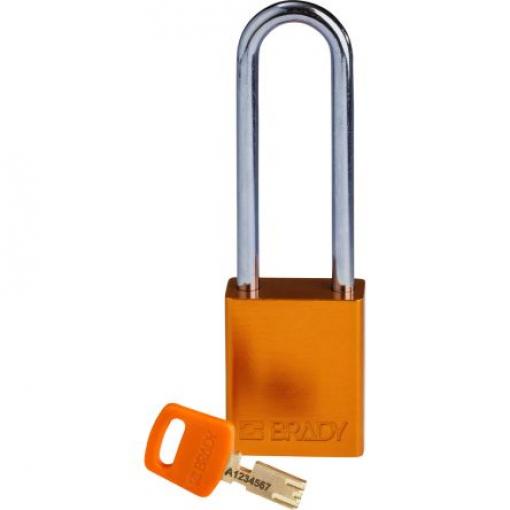 Brady Visací zámek Klíč Odolnost vůči povětrnostním vlivům, Anodizovaný hliníkový plech Obojí 6.35 mm třmen, Oranžová