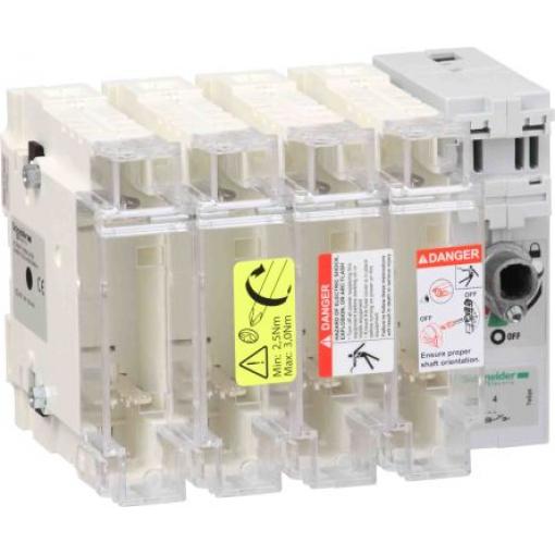 Schneider Electric Pojistka odpojovač spínače, řada: TeSyS GS 4pólový 125 A 100 A velikost pojistky 22 x 58 mm