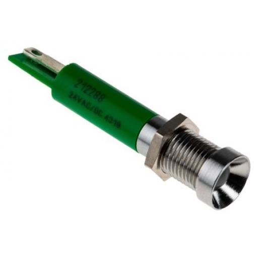 Indikátor pro montáž do panelu, řada: SMQD Zelená Pájecí plíšek RS PRO 24V dc 8 mm, IP67