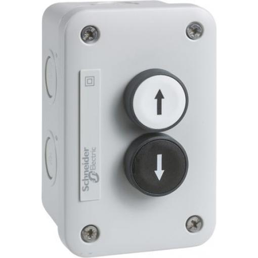 Schneider Electric Ovládací tlačítková stanice, řada: Harmony IP54 1 NO/1 NO Černá, Bílá ABS, počet výřezů: 2 Šipka