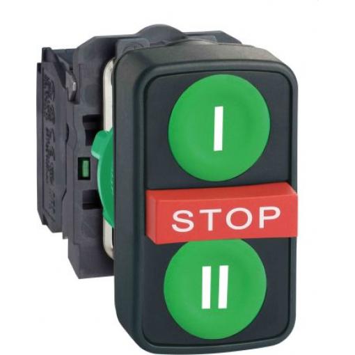 Schneider Electric Tlačítkový spínač, řada: Harmony IP67, IP69, IP69K 2 NO, 1 NC Vratná pružina 22.5 mm, barva LED: