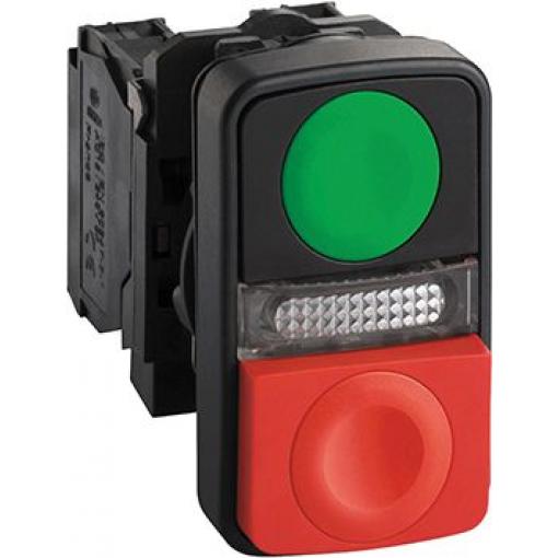 Schneider Electric Osvětlené tlačítko, řada: XB5 IP66, IP69, IP69K SPDT Pomalé přerušení Osvětlené 22 mm 3 A, barva LED: