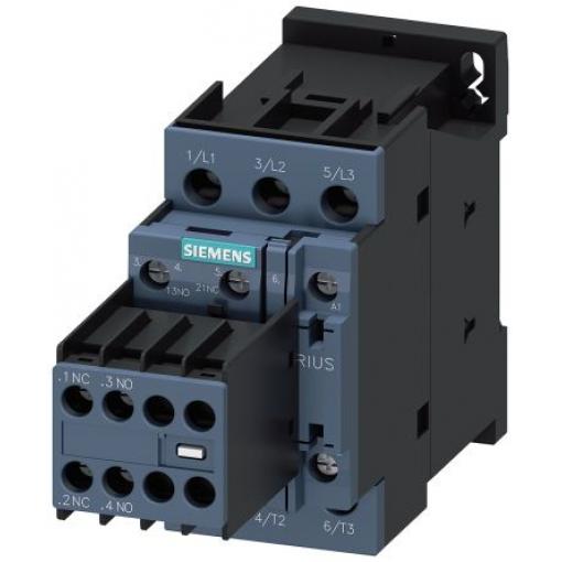 Siemens 2 NO, 2 NC Stykač napětí ve vinutí 24V ac 3pólový 25 A 11 kW s 2 NO/2 NC kontakty Reverzační