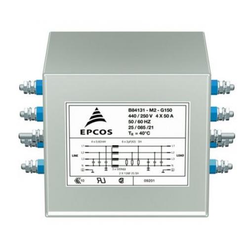 Filtr EMC, řada: B84131, 440V ac, 50/60 Hz, Montáž na přírubu, Šroubová, 35 A, počet fází: 3, 0.064 mA, EPCOS, 1, UL1283