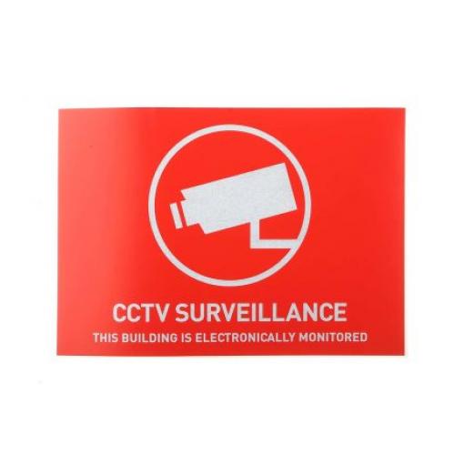 Nálepka CCTV, Červená, Bílá, Angličtina CCTV Surveillance This Building Is Electronically Monitored, výška: 105 mm,