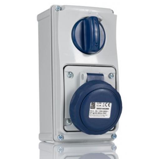 RS PRO Průmyslový napájecí konektor, řada: RS PRO, IP67, Nástěnná barva Modrá, 16 A 2P+PE, 230V