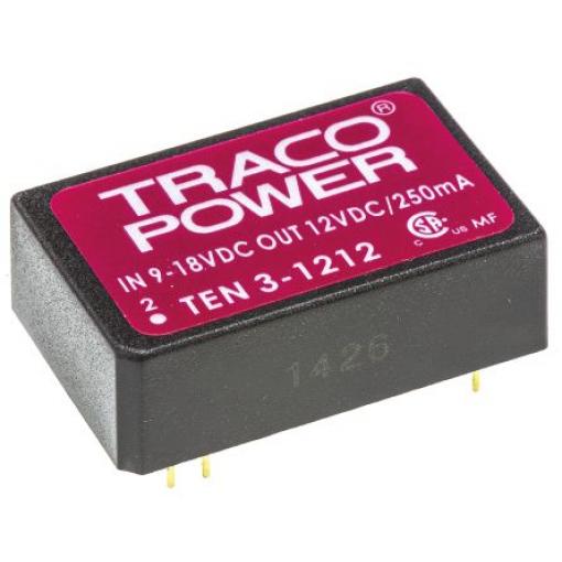 TRACOPOWER Měnič DC/DC TEN 3, výstup: 12 V dc 1.5 kV dc, Vin 18V dc 250 mA, Vin 9V 3 W -40 °C 85 °C Průchozí otvor