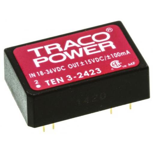 TRACOPOWER Měnič DC/DC TEN 3, výstup: ±15 V 1.5 kV dc, Vin 36V dc 100 mA, Vin 18V 3 W -40 °C 85 °C Montáž na plošný spoj
