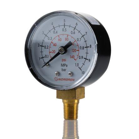 Tlakoměr 18-015-027, přesnost: 2.5 %FS ABS, Nerezová ocel, 65 °C, -40 °C 10 bar 0 bar Norgren