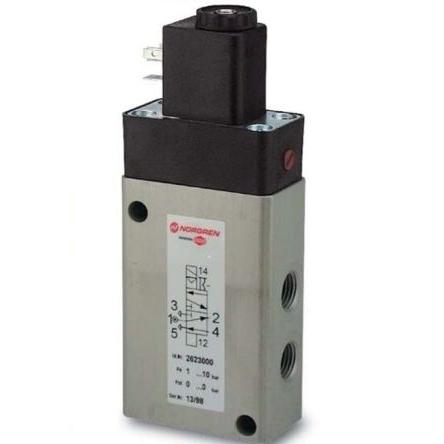 Pneumatický solenoidový ventil 5/2, řada: 26230 G Elektromagnetický/pružina, max. průtok: 1200L/min Norgren 24V dc