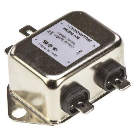 Filtr EMI, řada: FN2010, 100 nF, 250V ac/dc, 0Hz, 400 Hz, Montáž na rám 12 mH, Fast-On, 1 A, počet fází: 1, 0.74 mA,