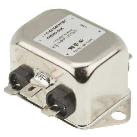 Filtr EMI, řada: FN2020, 150 nF, 250V ac/dc, 400Hz, Montáž na rám 2.5 mH, Fast-On, 3 A, počet fází: 1, 0.74 mA,