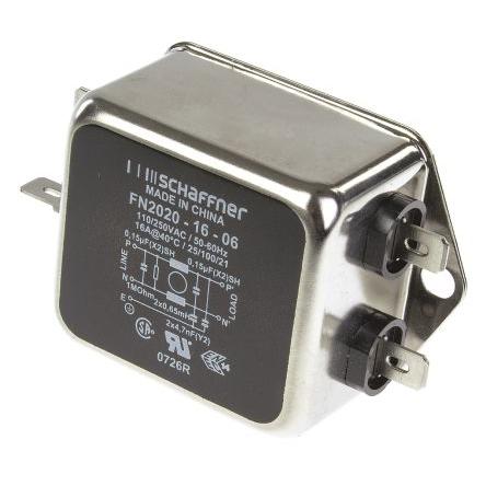 Filtr EMI, řada: FN2020, 150 nF, 250V ac/dc, 400Hz, Montáž na rám 650 μH, Fast-On, 16 A, počet fází: 1, 0.74 mA,