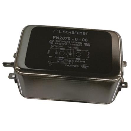 Filtr EMI, řada: FN2070, 4.7 nF, 250V ac/dc, 400Hz, Montáž na rám 7.8 mH, Fast-On, 6 A, počet fází: 1, 0.734 mA,