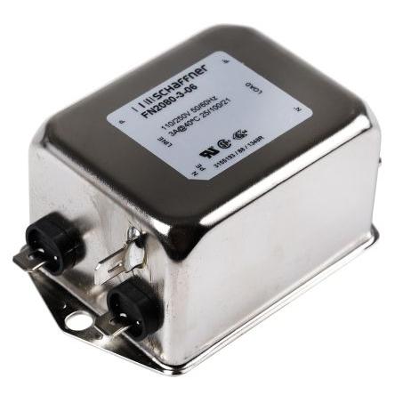 Filtr EMI, řada: FN2080, 470 nF, 250V ac/dc, 400Hz, Montáž na rám 9.8 mH, Fast-On, 3 A, počet fází: 3, 0.734 mA,
