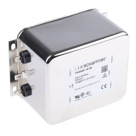 Filtr EMI, řada: FN2080, 4.7 nF, 250V ac/dc, 400Hz, Montáž na rám 2.8 mH, Fast-On, 16 A, počet fází: 3, 0.734 mA,