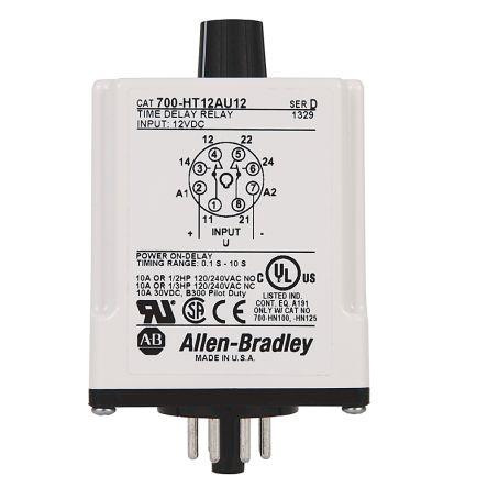 Allen Bradley Časovací relé, řada: 700-HT Nástrčkový klíč 2kontaktové 12 to 240 V ac 12V ac, 240 V ac Multifunkční