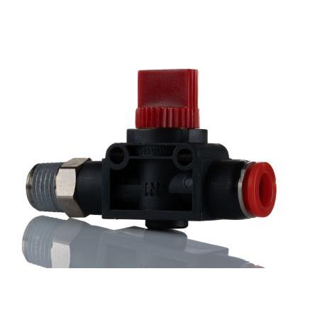 Pneumatický ventil s ručním ovládáním, řada: Pneufit C 1/4 R, materiál tělesa: Polybutylentereftalát III B, teplotní