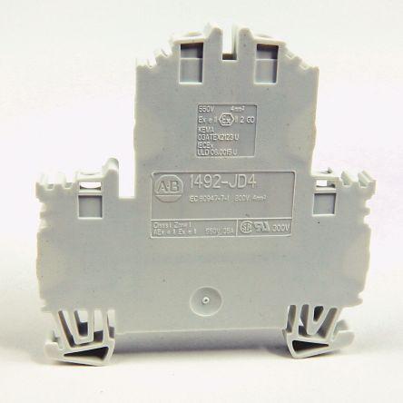 Allen Bradley Šroubová svorka, řada: 1492 4mm², Lišta DIN Čirá, počet cest: 4 24A, 12AWG, 22 AWG, 600V Klecový šroub