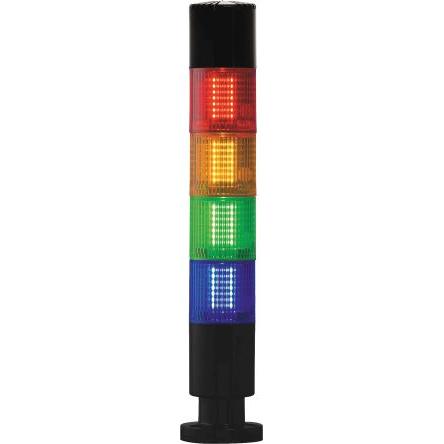 RS PRO Signální věž LED Bzučák barva Zelená, Modrá, Žlutá, Červená 24V Šroubová svorka