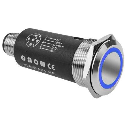 EAO Osvětlené tlačítko, řada: 82 IP65, IP67 SPDT Panel Blokování Osvětlené 22 mm 500mA, barva LED: Modrá 35 V dc 35 V ac
