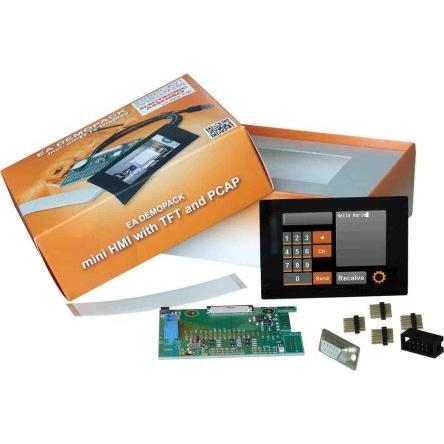 Sada rozhraní displeje, řada: EA DEMOPACK pro Obsahuje miniaturní dotykový panel (PCAP) 2.8" TFT programovatelný PCAP