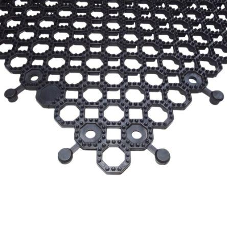 RS PRO, Dlaždice, Otvory, Černá, Polyvinylchlorid, délka: 500 mm Vzájemné blokování, Protiskluzová dlaždice, šířka: