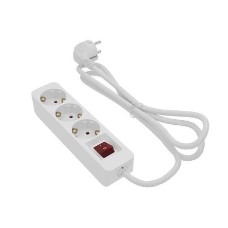RS PRO Zásuvka, délka kabelu: 1.5 m 3 zásuvek, 250V, IP20 Bílá, Bílá Polyvinylchlorid Schuko Aktivace sepnutí