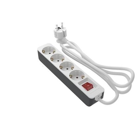 RS PRO Prodlužovací kabel, délka kabelu: 2 m 4 zásuvek, 250V, IP20 Bílá, Bílá Polyvinylchlorid Schuko Aktivace sepnutí