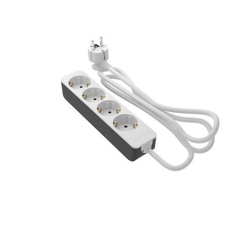 RS PRO Zásuvka, délka kabelu: 5 m 4 zásuvek, 250V, IP20 Bílá, Bílá Polyvinylchlorid Schuko Aktivace sepnutí