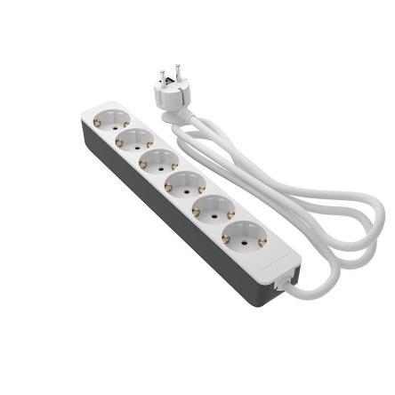 RS PRO Zásuvka, délka kabelu: 2 m 6 zásuvek, 250V, IP20 Bílá, Bílá Polyvinylchlorid Schuko