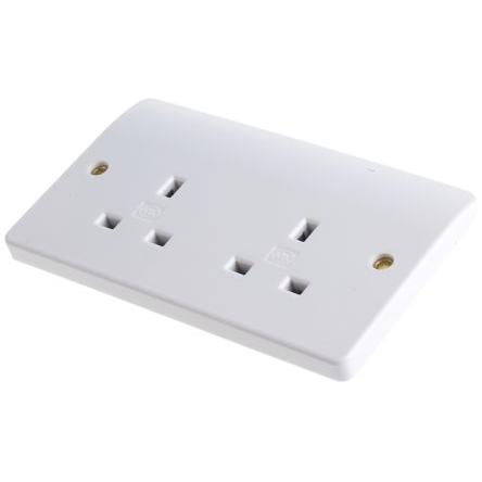Zásuvka Bílá 2cestná Termoplastický, Urea Moulded 13A Typ G – britská Vnitřní BS 4573:1970, IEC 60884-1:2006, BS
