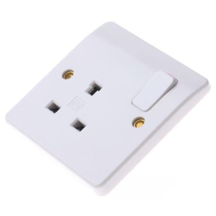 Zásuvka Bílá 1cestná Spínací proud 13A Oblý, Zavřená zásuvka Vnitřní BS 1363 Pt 2 MK Electric 230V