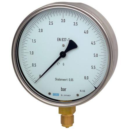 Tlakoměr Se závitem 9062335 160 mm G 1/2 Nerezová ocel, 60 °C 6 bar 0 bar WIKA