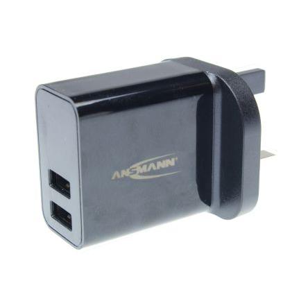 Ansmann Adaptér AC/DC 12 W, výstup: 5V dc, počet výstupů: 2 USB Velká Británie 2.4 A USB adaptér Regulované